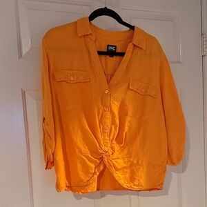 INC International Concepts Women's Bright Orange Button-Front Tie-Front Blouse